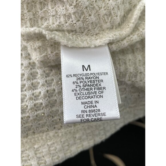 LOGO by Lori Goldstein Metallic Waffle Knit Mock Neck Top Size Medium Lace Cozy - Picture 4 of 8